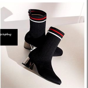 Vrouwen Booties dames herfst stretch kachelpijp dik met hoge hakken gebreide wollen sokken laarzen Europese stijl van meisje in