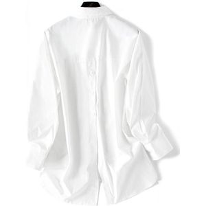 Gcarol Vrouwen Asymmetrische Lengte Witte Shirt 100 Katoen Casual Oversized Vriendje Stijl Blouse Terug Knoppen Decoratie Lange Tops