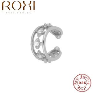 Roxi Ster Bloem Ronde Earring Zirconia Oor Manchet Voor Vrouwen Huggie Clip Op Oorbellen 925 Sterling Zilveren Sieraden Geen piercing