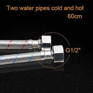 Sanitair Slangen G1/2 ""B 60cm Rvs Twee Slangen Cold Mixer Kraan Water Supply Slangen kraan Vervangende Onderdelen 1036