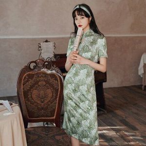 Dames Knielengte Oosterse Cheongsam Slanke Oosterse Jurk 4XL Oversize Traditionele Chinese Kleding Prestaties Vintage Qipao