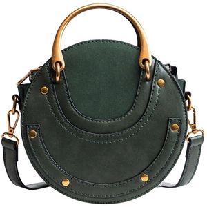 Circulaire Scrub Pu Leer Vrouwen Tassen Retro Handtas Ronde Schouder Messenger Bag Sac Belangrijkste Femme # t2G