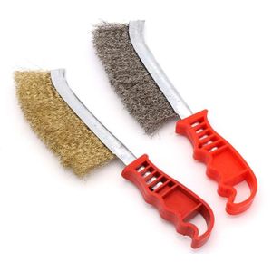 Bbq Grill Borstel Rood Plastic Handvat Stalen Borstel Koperen Plating Ontroesten Borstel Barbecue Mesh Schoonmaken Accessoires