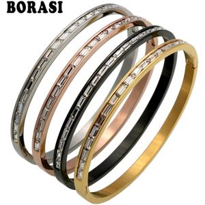 1 Rijen Crystal Gold/Rose Goud/Zilver Kleur Rvs Bangle Manchet Liefde Armbanden en Armbanden Vrouwen open Bruiloft Sieraden