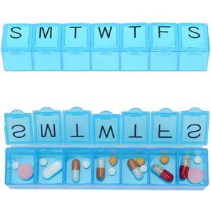 7 Dagen Wekelijkse Tablet Pil Geneeskunde Box Houder Organizer Container Case Pillendoosje Splitters 15*3.2*2.5cm Blauwe Kleur