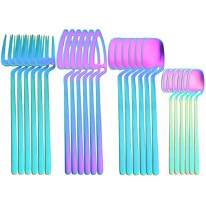 Zoseil Cutlery Set Stainless Steel Dinnerware Rainbow Stainless Steel Spoon Set Fork Spoon Knife Steel Cutlery Dinnerware Set