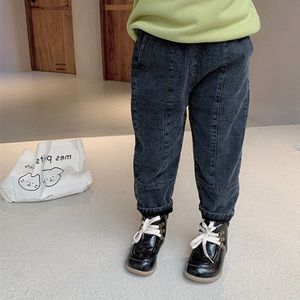 Dfxd Jongens Meisjes Fleece Jeans Broek Winter Katoen Kinderkleding Effen Kleur Verdikking Denim Broek Kids Kleding 2-7Yrs