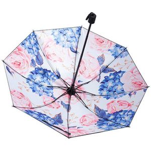 Vrouwen 3D Zonnige Regenachtige Creatieve Patroon Zwarte Coating Multifunctionele 3 Folding Paraplu Meisjes Leuke Paraplu
