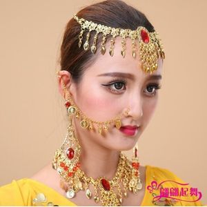 Indiase Buikdans Mode-sieraden Bridal Wedding Clip Op Neus Ring Ketting Golden 3 Stks/set