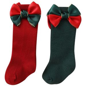 Blotona 2 Pairs Kids Kerst Sokken, Mid-Kalf Lengte Sokken Met Strik Decoratie Kousen Voor Peuters, meisjes, Jongens 0-4Years