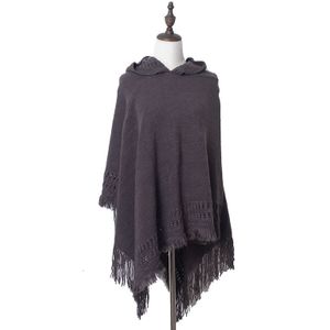 Vrouwen Mode Kwastje Trui Effen Trui Cape Wrap Poncho Sjaal Herfst Casual Gebreide Trui Hooded Poncho En Capes