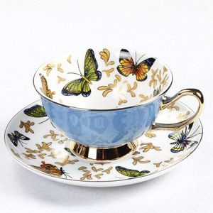 Gllead Bone China Kopje Koffie Sets Kleurrijke Vlinder Keramische Thee Kopjes En Schoteltjes Britse Office Theekopje Porselein Leuk Cadeau