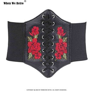 Wanneer We Retro Korsetten en Bustiers Gothic Borduurwerk Bloemen Bloem Kant-up Underbust Corset Elastische Cinch Taille BeltBlack VB0009