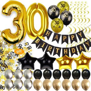 30/40/50/60th 40 Inch Aluminium Folie Aantal Ballon Verjaardagsfeestje Decoraties Banner Papier Pom-pom Zwarte Goud Ballonnen Set