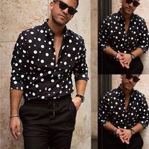 Mannen Shirt Herfst Stijl Dot Prints Casual Alle-Wedstrijd Lange Mouwen Blouse Mannen Lange Mouwen shirt Zwart Kleding