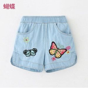 Summer Casual 2 3 4 6 8 10 12 Jaar Kinderen Borduren Bloem Katoen Pocket Denim Blue Shorts voor Kleine Baby Kids Meisjes