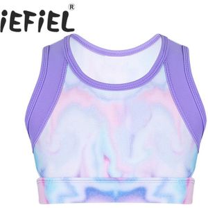 Kinderen Kids Meisjes Dancewear Kleding Stretchy Mouwloze Tie-Dye Tanks Crop Top voor Ballet Dans Stage Performance Workout