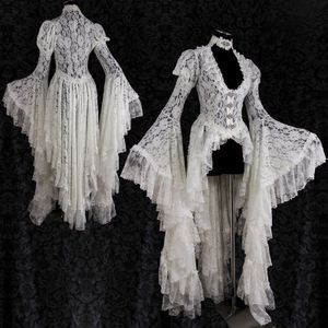 Vrouwen Retro Vintage Solid Lace Middeleeuwse Vest Cosplay Elegante Lange Staart Geplooide Uitloper Victoriaanse Baljurk Plus Size