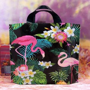 10 Stks/partij Flamingo Dikke Plastic Boodschappentassen Plastic Tas Met Handvat Draagtas Dikke Boutique Kleding Verpakking