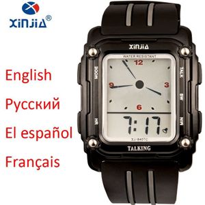 Talking Horloge Sport Mannen Waterdicht Alarm Grote Scherm Eenvoudige Spreken Spaans Russisch Engels Frans Voor Blinden Klok