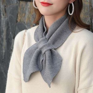 Koreaanse Vrouwen Strik Cross Knit Ring Hals Sjaals Mode Vrouwelijke Herfst Winter Effen Kleur Elastische Zachte Wol Warme Sjaal