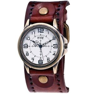 Ccq Vintage Koe Lederen Quartz Horloge Vrouwen Mannen Brons Sight Dial Casual Dress Horloges Klok Relogio Masculino