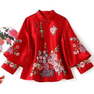 Herfst Etnische Stijl Tang Pak Jas Vintage Harajuku Borduurwerk Chinese Tops Vrouwen 2022 Blouse Eleganti Losse Vrouwelijke Overhemd