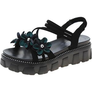 Lucyever Vintage Bloemen Platform Sandalen Vrouwen Dikke Bodem Kruis Riem Strand Schoenen Vrouw Casual Elastische Band Sandalias Mujer