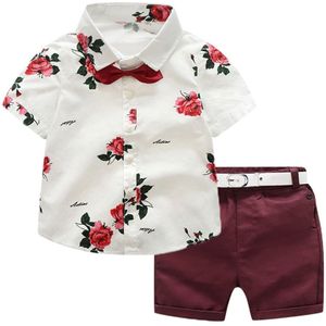 Peuter Kids Baby Boy Kleding Set Kinderen Gentleman Pak Rose Strikje Shirt Shorts Met Riem Jongen Outfit 1 2 3 4 5 6 7 8 Jaar