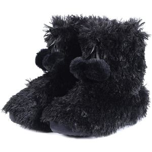 Gohom Vrouwen Fuzzy Huis Bootie Slippers Winter Warm Bont Luxe Zwarte Enkellaarsjes Schoenen Met Pom Poms Indoor