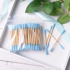 100Pcs Cosmetische Wattenstaafje Stok Dubbele Hoofd Ended Schoon Wattenstaafjes Oor Schoon Gereedschap Voor Kinderen Volwassen Roze Groen