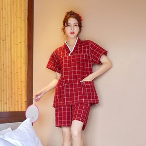 Lover 'S Mannen Plaid Top Shorts Pak Bericht Kleding Vrouwen Spa Nachtkleding Katoen Japanse Kimono Zonnebaden Pyjama Set Халат
