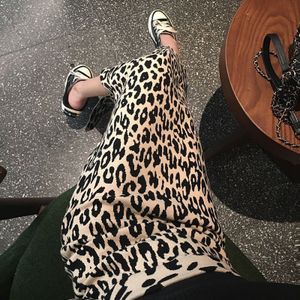 herfst en winter lange slit haar knit luipaard rok vrouwelijke hoge taille gebreide rok