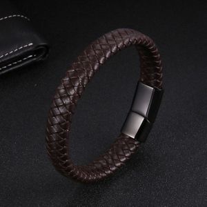 Naiqube Lederen Armband Voor Mannen Rvs Classic Trendy Wrap Armband Voor Mannen Mode-sieraden