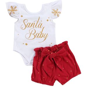 Focusnorm Pasgeboren Kerst Outfits Baby Baby Meisjes Kleding Sets Korte Mouw Brief Romper + Polka Dot Ruche Shorts