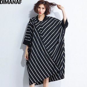 DIMANAF Vrouwen Zomer Jurk Plus Size Femme Dame Vestido Losse Grote Big Kleding Print Gestreepte Zwart Toevallige Batwing Mouw Jurk