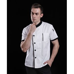 Zwart Kraag Ademend Korte Mouwen Chef Uniform Unisex Chef Koken Jas Koffie Restaurant Ober Uniform