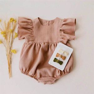 Baby Meisjes Kleding Zomer Baby Romper Mousseline Katoen Linnen Ruche Korte Mouwen Zachte Zuigelingen Kleding Een Stuk Jumpsuits Overall