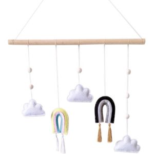 Nordic Stijl Leuke Vilt Wolken Vorm Muur Opknoping Ornament Houten Stok Kwastje Hanger Kinderkamer Decoratie Fotografie Rekwisieten