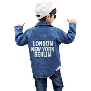 Ins Baby Jongens Denim Shirt Katoen 3-13 Jaar Oude Lange Mouwen Kinderen Kleding Gedrukte Letters Denim Jas tiener Kleding