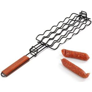 20 ''Metal Mesh Mand Non-stick Verstelbare Worst Mand W/Palissander Handvat Dog Grill rack Barbecue Gereedschap