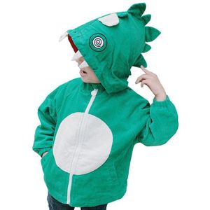 Kids Hooded Windbreaker Voor Jongens Meisjes Herfst Jas Kinderen Dinosaurus Vorm Jas Corduroy Peuter Jas Groene Kleur Size 2-6Y