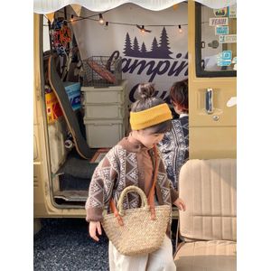 Herfst Winter Koreaanse Stijl Retro Mode Geometrische Patroon Vesten Kinderen Unisex Gebreide Warme Truien