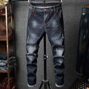 Mannen Eenvoudige Effen Kleur Ripped Casual Jeans Streetwear Mode Stretch Slim Fit Gaten Katoen Man Joggers Denim Broek