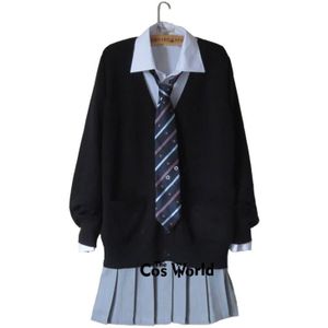Preppy Stijl Student Klasse Japan Jk High School Uniform Winter Zwart V-hals Vest Grijze Plooirok Shirt Past