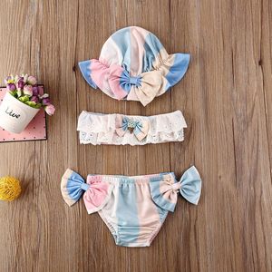 3Pcs Pasgeboren Kids Baby Meisje Bloemen Off Shoulder Strapless Tops Badmode Badpak Bikini Shorts Badpak Met Hoed Beachwear