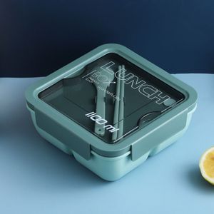 Lunchbox Aparte Compartimenten Kinderen School Bento Box Voedsel Container Magnetron Servies Lunchbox Met Servies (1100Ml)