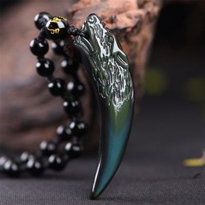 HFANCYW Natuurlijke Regenboog Oog Obsidiaan Wolf Tand Hanger voor Mode mannen Sieraden Gouden Obsidian Wolf Tand Ketting