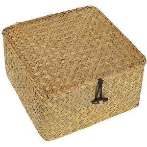 Rieten Opbergdoos Met Deksel Zeegras Geweven Opbergmanden Handgemaakte Cosmetische Sieraden Container Voor Thuis Badkamer Hotel Benodigdheden