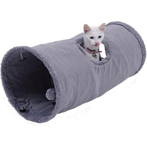 Grote Lange Katten Tunnel Speelgoed Met Bal Spelen Pure Kleur Suede Materiaal Kitten S/M Opvouwbare Dierbenodigdheden Grappig kat Tunnel Stalen Frame